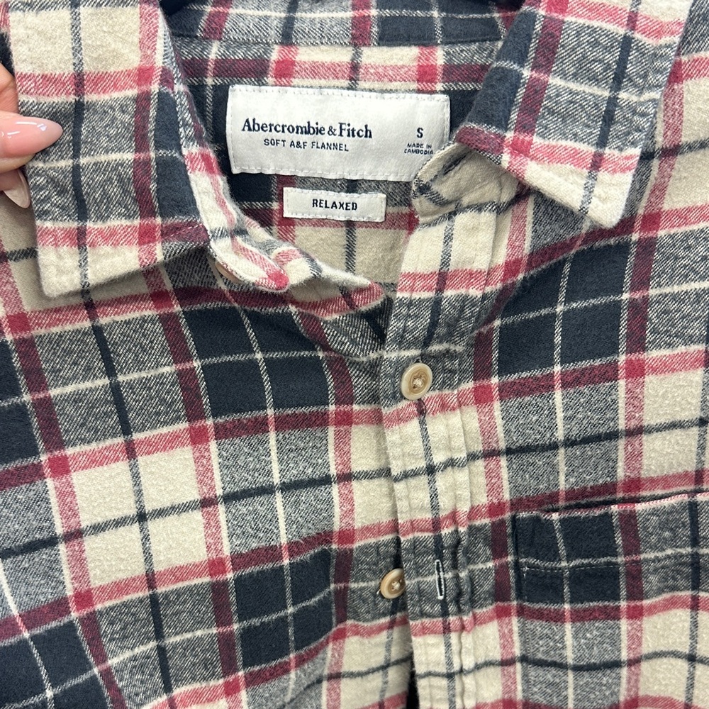 Abercrombie & Fitch Men's Plaid Flannel Shirt - Red and Gray